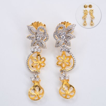 S925,ฺ Double Dangle Pearl Flora Earrings