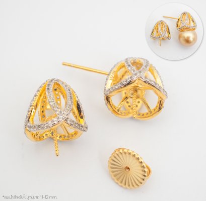 S925,ฺ Golden Bell Pearl Earrings