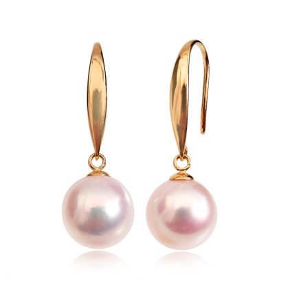 Approx. 8.4 mm, Akoya Pearl, Fish Hook Dangle Pearl Earrings