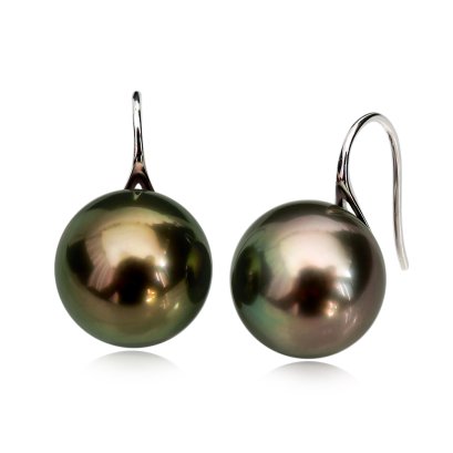 11.6 mm and 11.9 mm, Tahitian Pearl, Fish Hooks Spoon Earrings