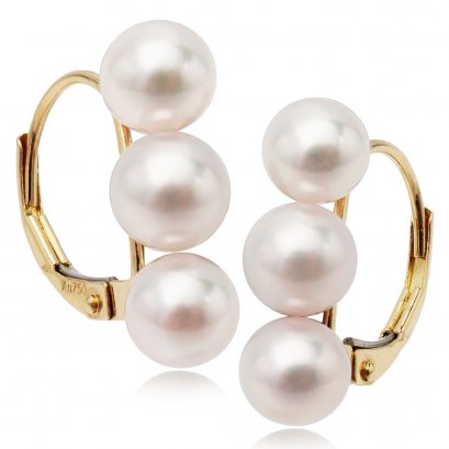 5.0 mm, Akoya Pearl, Triple Pearl Lever Back Earrings