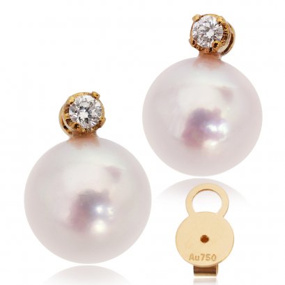 Approx. 7.0 mm, Akoya Pearl, Stud Diamond Dangle Pearl Earrings