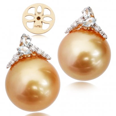 (GIA) 12.80 x 12.62 mm and 12.81 x 12.67 mm , South Sea Pearl , Dangle Earrings