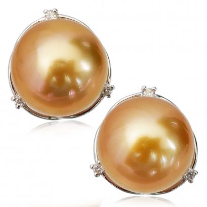 (GIA) 12.25 mm and 12.37 mm South Sea Pearl Diamond Stud Earrings