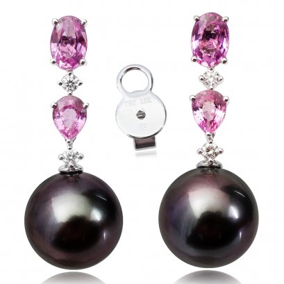 11.25 mm and 11.17 mm Tahitian Pearl Dangle Earrings