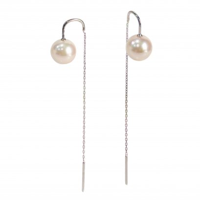 (GIA Hanadama) 7.66 mm and 7.70 mm Akoya Pearl Threader Earrings