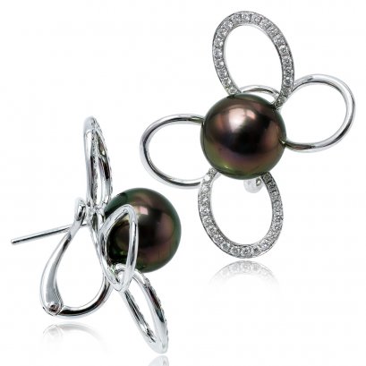 10.26 mm and 10.22 mm Tahitian Pearl Diamond Bow Earrings