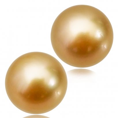 14.34 mm and 14.43 mm Pair Gold South Sea Pearl