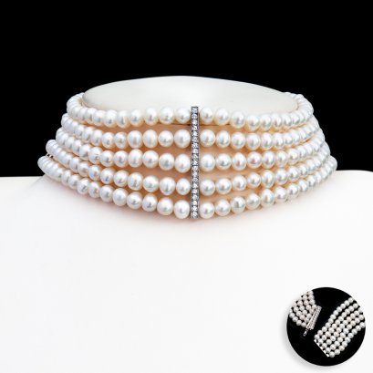 Approx. 6.0 - 6.5 mm, Freshwater Pearl, Five Strands Collar