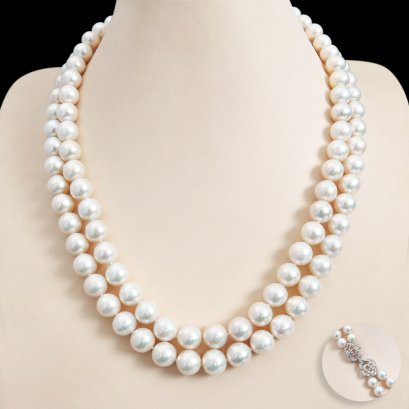 Approx. 9.0 - 10.9 mm, Edison Pearl, Double Strand Graduated Pearl Necklace