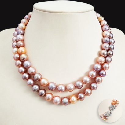 Approx. 8.8 - 10.9 mm, Edison Pearl, Double Strand Graduated Pearl Necklace