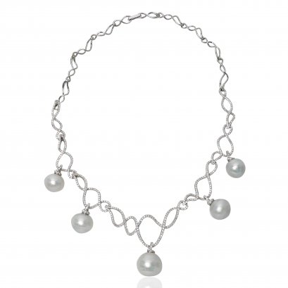 14.0 -17.2 mm White South Sea Pearl Diamond Chandelier Necklace