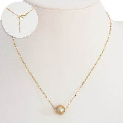 Approx. 9.0 - 9.5 mm, Gold South Sea Pearl, Full Drilled Pearl with Chain