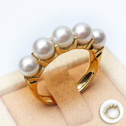 Approx. 5.0 - 5.5 mm, Akoya Pearl, Pearl Row Ring