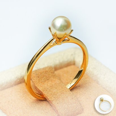 5.29 mm, Akoya Pearl, Six Prongs Solitaire Pearl Ring