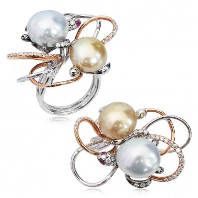 11.00 x 10.81 mm and 11.98 x 11.05 mm South Sea Pearl Diamond Ring