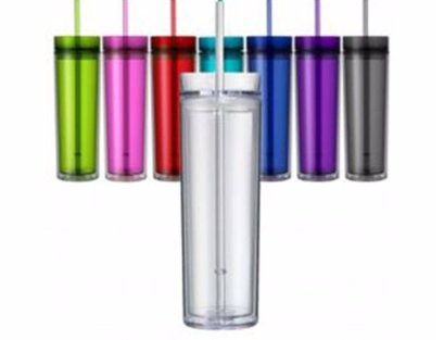 กระบอกน้ำพลาสติกใสพร้อมหลอด