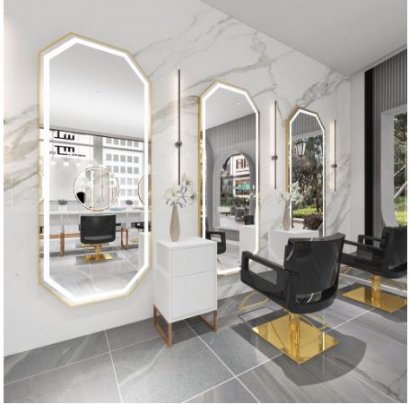 กระจกไฟ LED รุ่นแขวนผนังแปดเหลี่ยม ขอบทอง 150 cm.