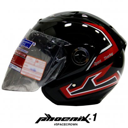 หมวกกันน็อคสเปซคราวน์ เปิดหน้า Phoenix-1 สีดำ