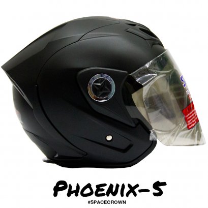 หมวกกันน็อคสเปซคราวน์ เปิดหน้า Phoenix-5 สีดำด้าน