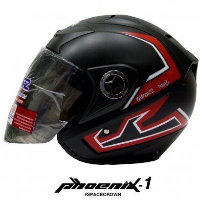 หมวกกันน็อคสเปซคราวน์ เปิดหน้า Phoenix-1 สีดำด้าน