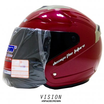 หมวกกันน็อคสเปซคราวน์ เปิดหน้า Vision สีแดง