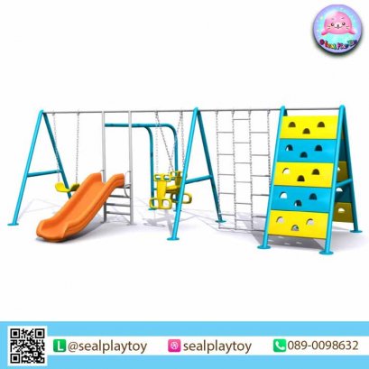 ชุด 6 in 1 ปีนป่ายกระดานลื่นทริปเปิ้ล A - ของเล่นสนาม by Sealplay