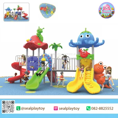 Apple Worm Adventure เครื่องเล่นสนามเสา 76 มม. พร้อมสไลเดอร์ อุโมงค์ สะพานเชื่อม และกิจกรรมปีนป่ายสำหรับเด็ก