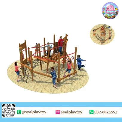 เครื่องเล่นปีนป่าย Balance Quest พร้อมสะพานสมดุลและห่วงโหน โดย Sealplay