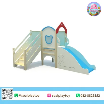 Bear Mini Slide เครื่องเล่นไม้ในร่มสำหรับเด็กเล็ก พร้อมสไลเดอร์ บันไดทางขึ้น และพื้นที่เล่น ผลิตจากไม้อัดหลายชั้นคุณภาพสูง