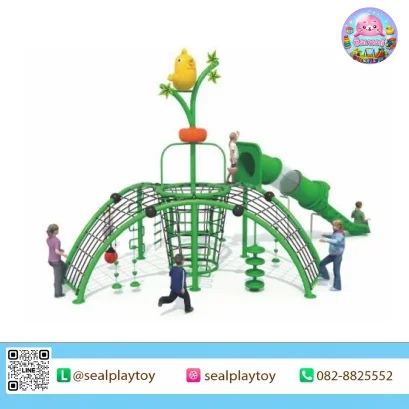 Bird Nest Climber เครื่องเล่นปีนป่ายเชือกรูปรังนก พร้อมสไลเดอร์ อุโมงค์คลาน และกิจกรรมทรงตัวกลางแจ้ง