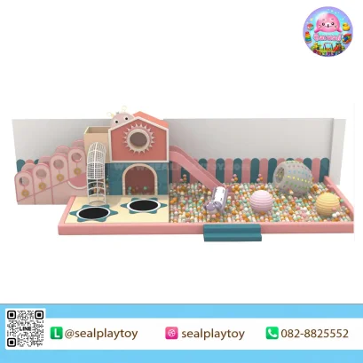 Candy Ball Pit Adventure ห้องบอลในร่ม พร้อมบ่อบอล สไลเดอร์ แทรมโพลีน อุโมงค์คลาน และของเล่นพัฒนาทักษะสำหรับเด็ก