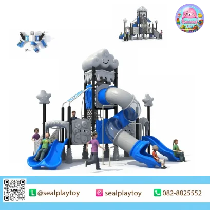Cloud Spiral Tower playground with spiral tunnel slide and cloud theme by Sealplay