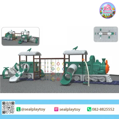 Explorer Train Adventure playground with train theme and climbing activities by Sealplay