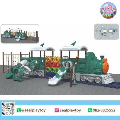 Explorer Train Quest playground with train theme and climbing tunnel by Sealplay