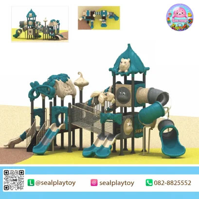 Forest Animal Bridge playground with tunnel slide and rope bridge by Sealplay