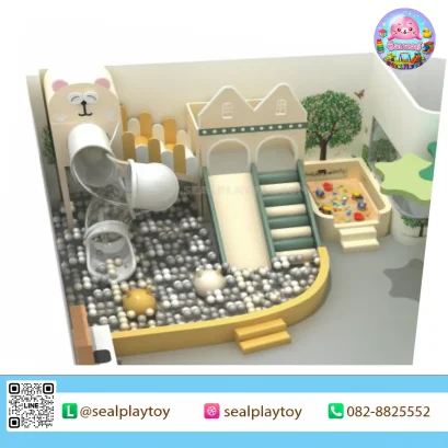 Forest Bear Playland ห้องบอลในร่มธีมป่าไม้และหมี พร้อมบ่อบอล สไลเดอร์ อุโมงค์คลาน และมุมกิจกรรมสำหรับเด็ก