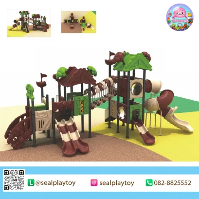Forest Bridge Adventure playground with rope bridge and tunnel slides by Sealplay