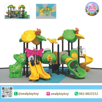 Forest Butterfly Adventure เครื่องเล่นสนาม PE ธีมป่าไม้ ผีเสื้อ และธรรมชาติ พร้อมสไลเดอร์ อุโมงค์คลาน และกิจกรรมปีนป่าย