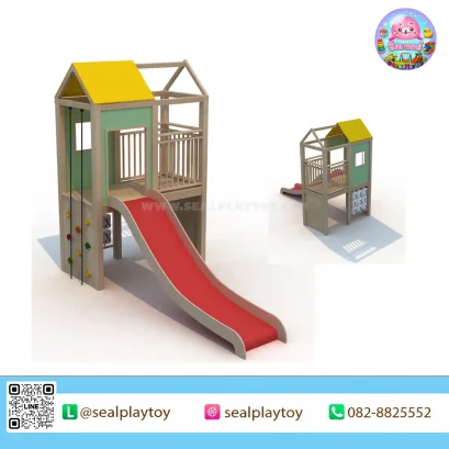 Forest Climbing House เครื่องเล่นไม้ในร่มสำหรับเด็กเล็ก พร้อมสไลเดอร์ กำแพงปีนป่าย เชือกปีน และบ้านกิจกรรม ผลิตจากไม้อัดหลายชั้นคุณภาพสูง