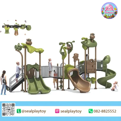 Forest Owl Bridge playground with owl theme and spiral slide by Sealplay