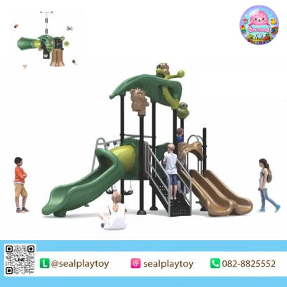 Forest Owl Cottage playground with owl theme, tube slide and double slide by Sealplay