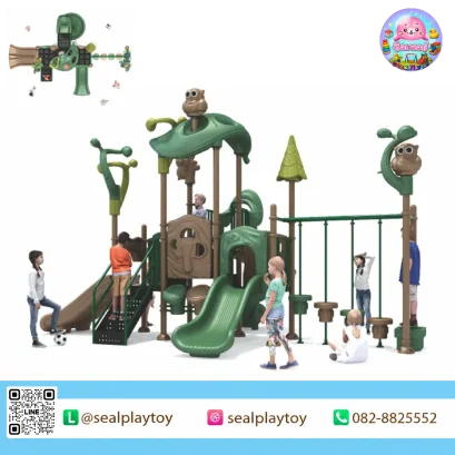 Forest Owl Playhouse playground with owl theme and balance stepping pods by Sealplay