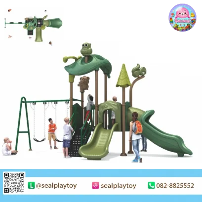 Forest Owl Swing Set playground with owl theme, double slides and swing set by Sealplay