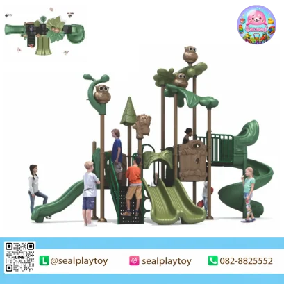 Forest Owl Tower playground with owl theme and spiral slide by Sealplay