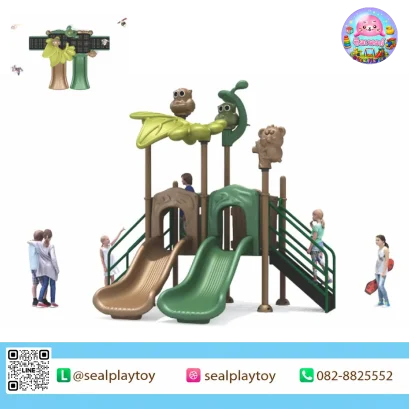 Forest Owl Twin Slide playground with owl theme and double slides by Sealplay
