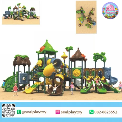 Forest Safari Kingdom playground with tunnel slides and safari animal theme by Sealplay