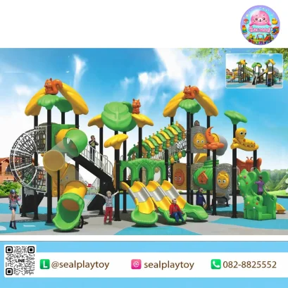 Forest Squirrel Adventure เครื่องเล่นสนาม PE ธีมป่าไม้และกระรอก พร้อมสไลเดอร์ อุโมงค์คลาน สะพานเชื่อม และกิจกรรมปีนป่าย