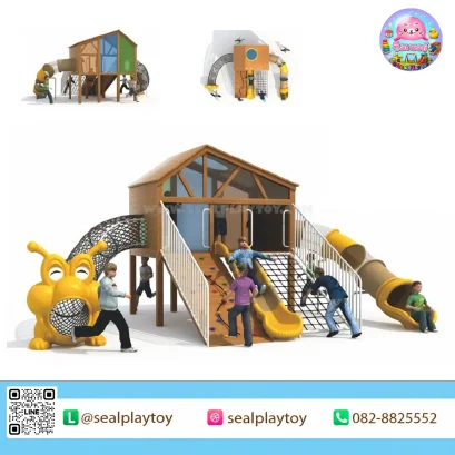 Forest Treehouse Adventure เครื่องเล่นสนามไม้สไตล์บ้านต้นไม้ พร้อมสไลเดอร์ อุโมงค์คลาน ตาข่ายปีนป่าย และกิจกรรมพัฒนาทักษะ