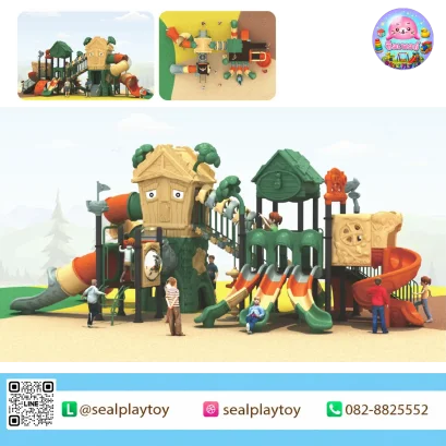 Forest Treehouse Village playground with multi slides and treehouse theme by Sealplay